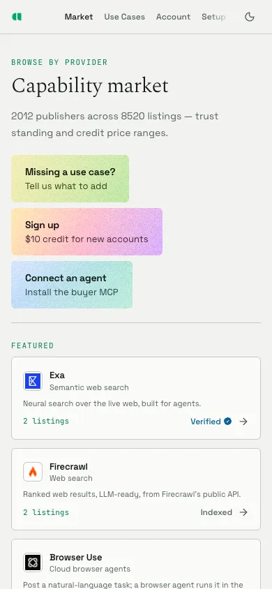 Amorphic Labs mobile homepage design evidence. Visible section: Capability market