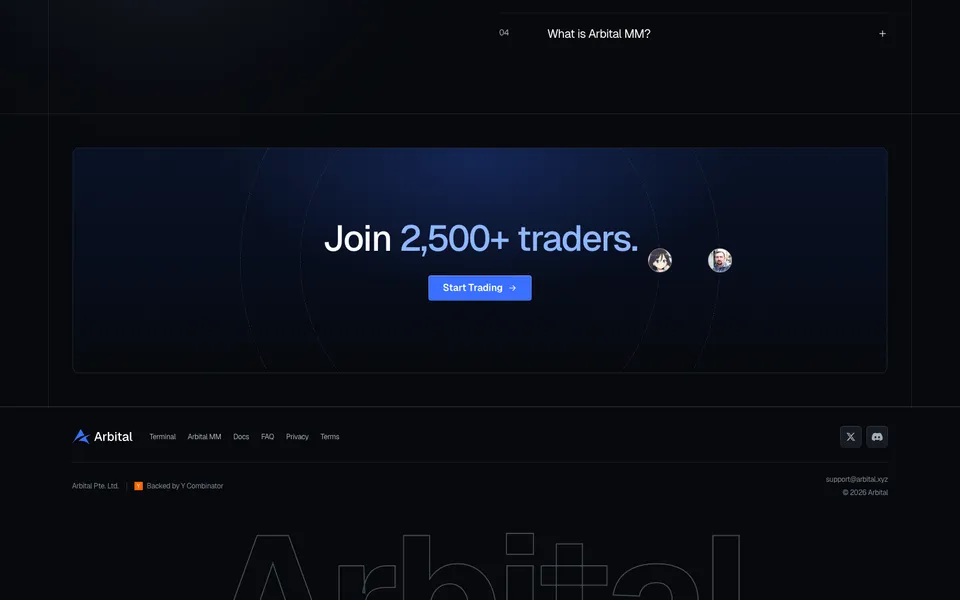 Arbital closing homepage design evidence. Closing viewport evidence; animated text state captured.