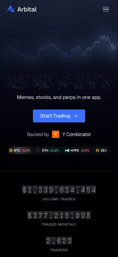 Arbital mobile homepage design evidence. Mobile viewport evidence; animated text state captured.