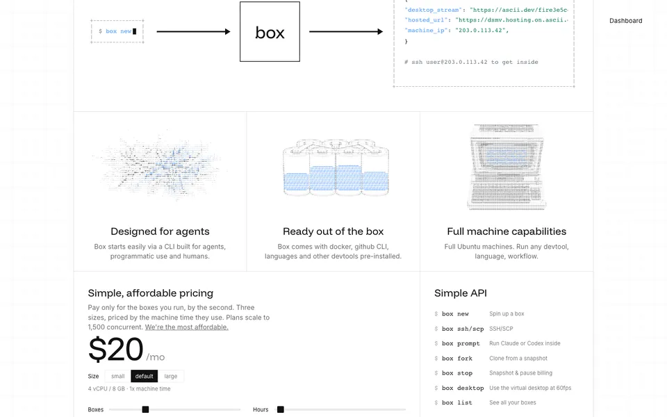 Ascii mid-page homepage design evidence. Mid-page viewport evidence; animated text state captured.