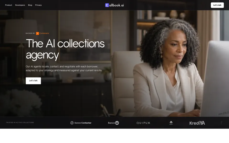 Callbook AI hero homepage design evidence. Hero viewport evidence; animated text state captured.