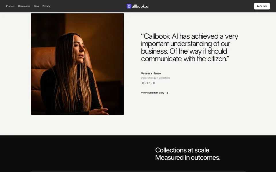 Callbook AI mid-page homepage design evidence. Mid-page viewport evidence; animated text state captured.
