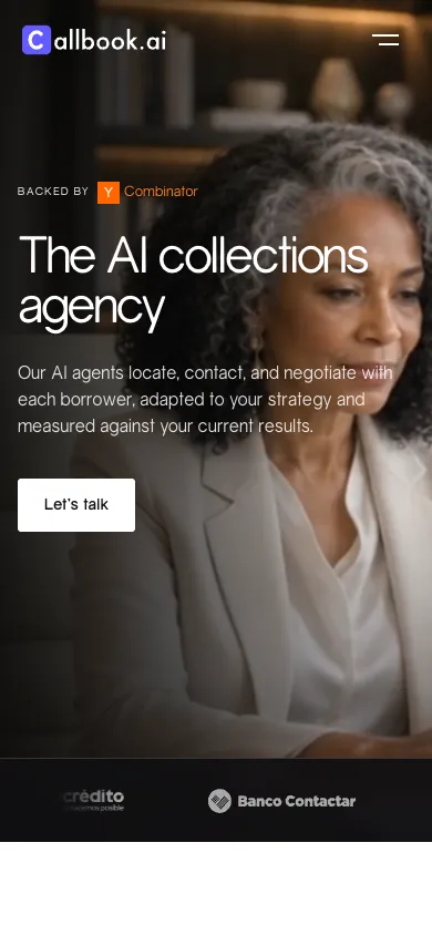 Callbook AI mobile homepage design evidence. Mobile viewport evidence; animated text state captured.