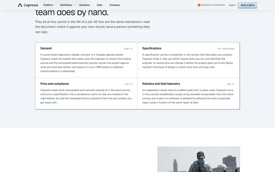 Capveon mid-page homepage design evidence. Mid-page viewport evidence; animated text state captured.
