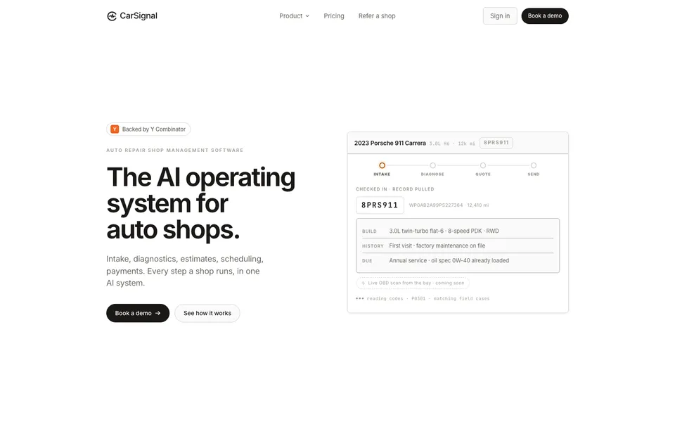 CarSignal hero homepage design evidence. Hero viewport evidence; animated text state captured.