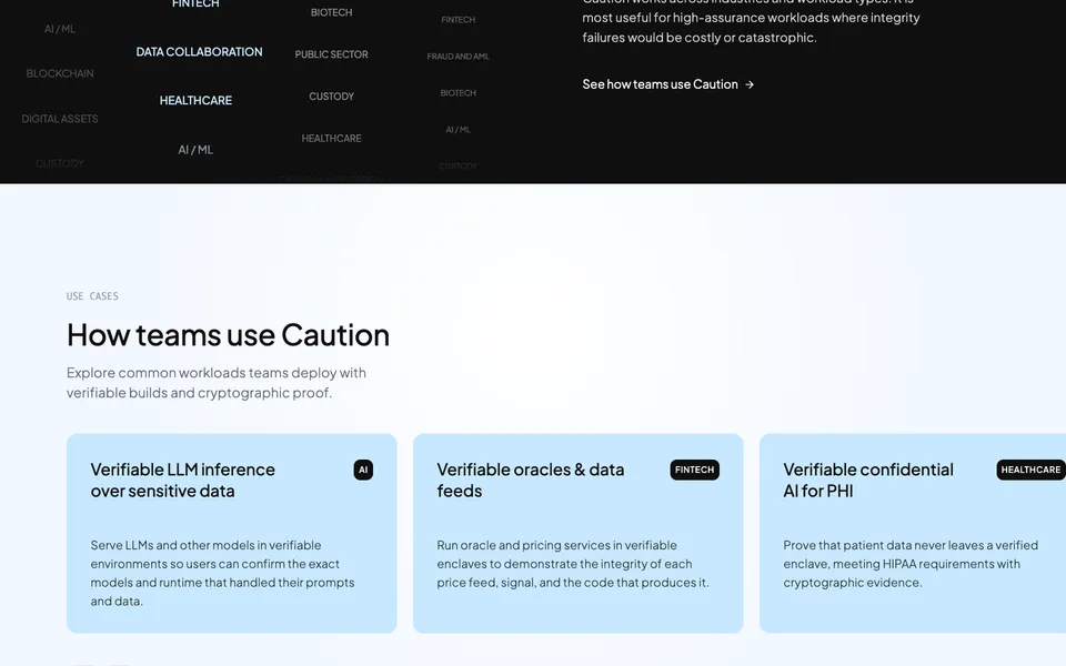 Caution mid-page homepage design evidence. Mid-page viewport evidence; animated text state captured.
