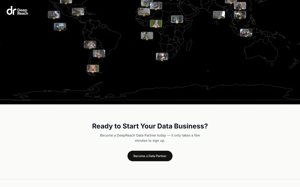 DeepReach Inc. closing homepage design evidence. Visible section: Ready to Start Your Data Business?