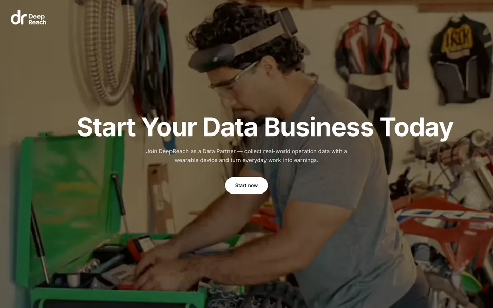 DeepReach Inc. hero homepage design evidence. Visible section: Start Your Data Business Today
