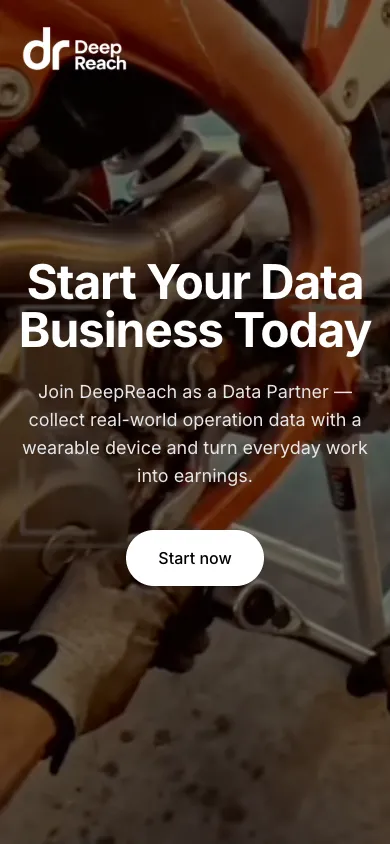 DeepReach Inc. mobile homepage design evidence. Visible section: Start Your Data Business Today