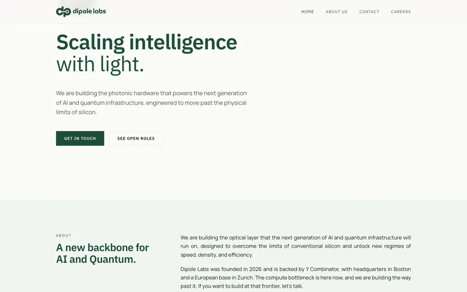 Dipole Labs mid-page homepage design evidence. Mid-page viewport evidence; animated text state captured.
