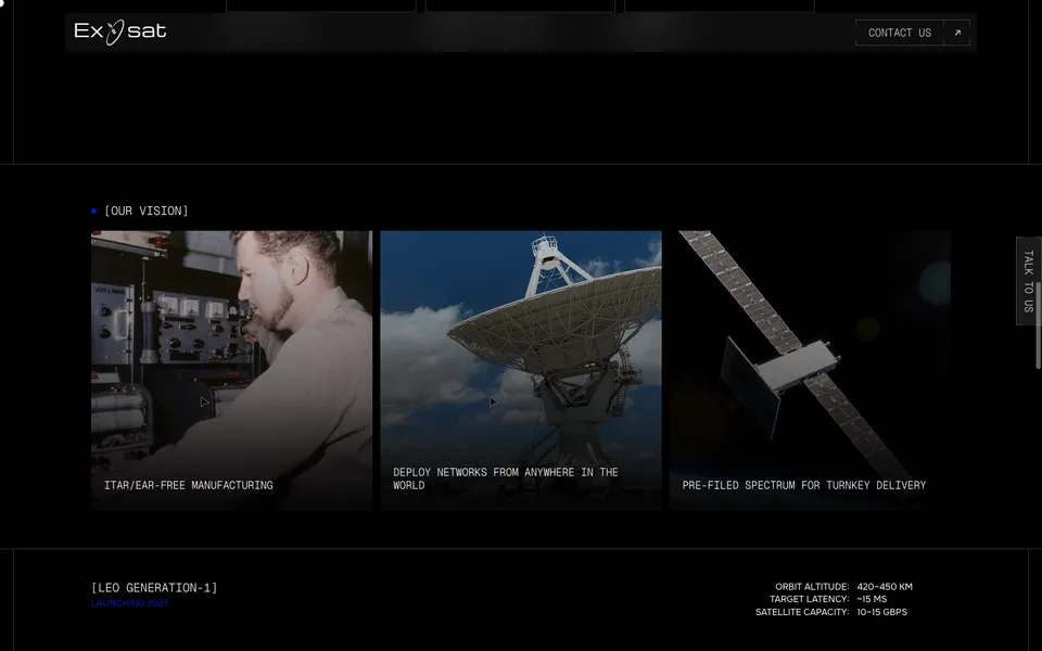 Exosat mid-page homepage design evidence. Mid-page viewport evidence; animated text state captured.