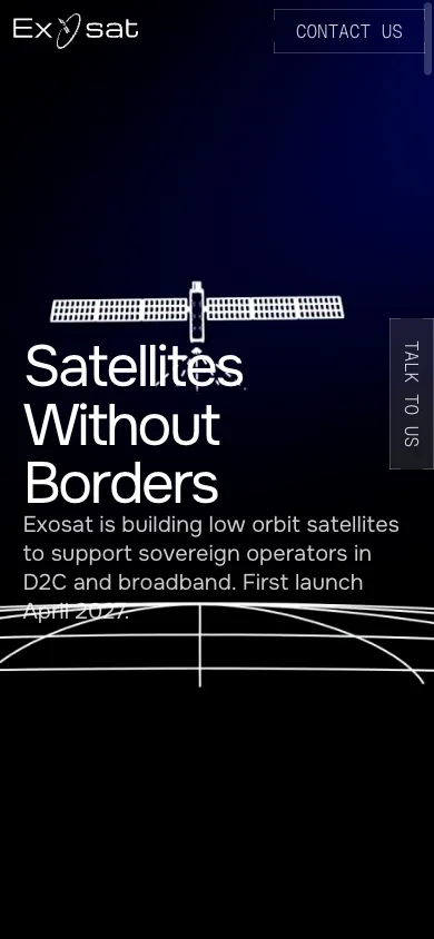Exosat mobile homepage design evidence. Mobile viewport evidence; animated text state captured.