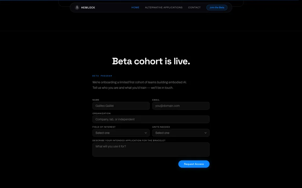 Hemlock closing homepage design evidence. Closing viewport evidence; animated text state captured.