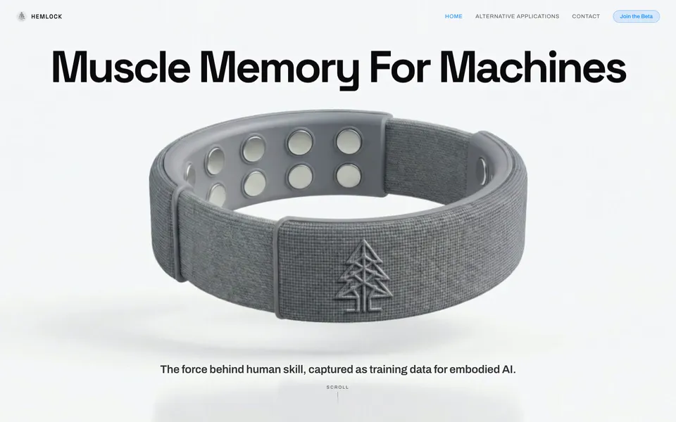 Hemlock hero homepage design evidence. Hero viewport evidence; animated text state captured.