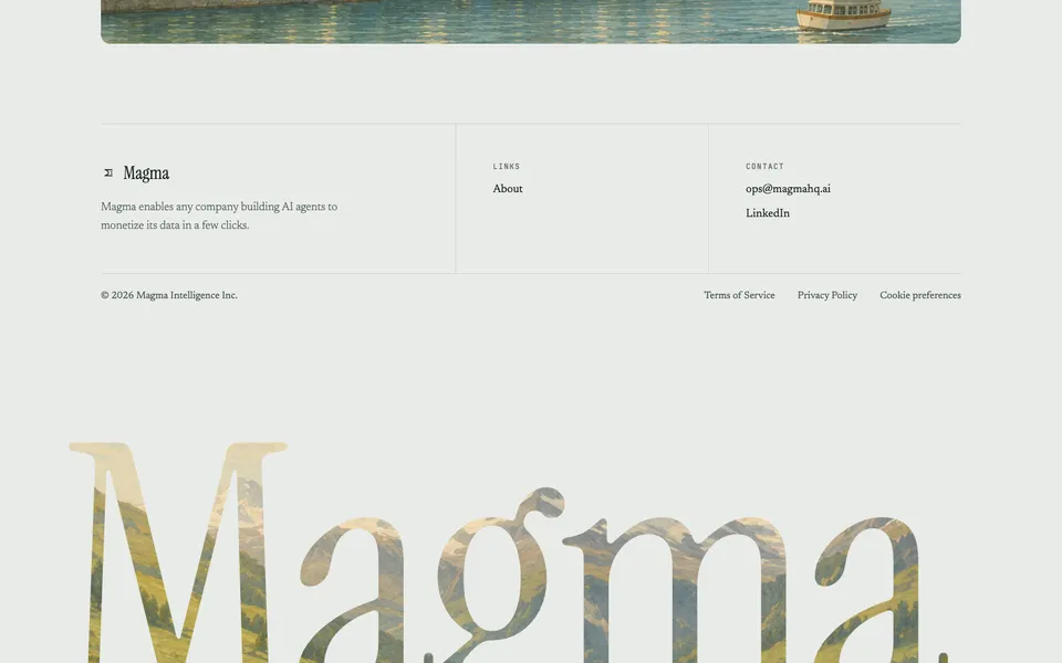 Magma closing homepage design evidence. Closing viewport evidence