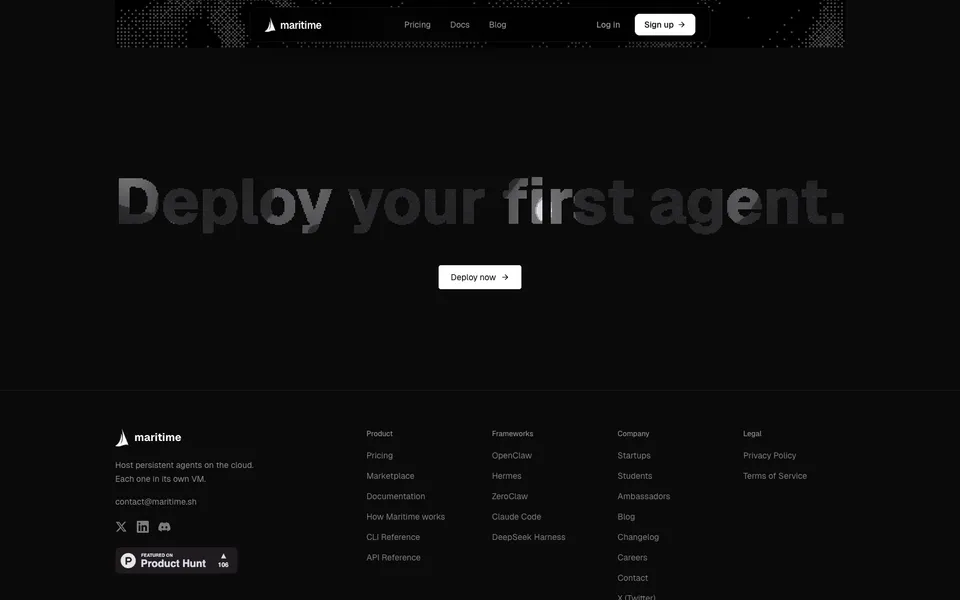 Maritime closing homepage design evidence. Closing viewport evidence; animated text state captured.