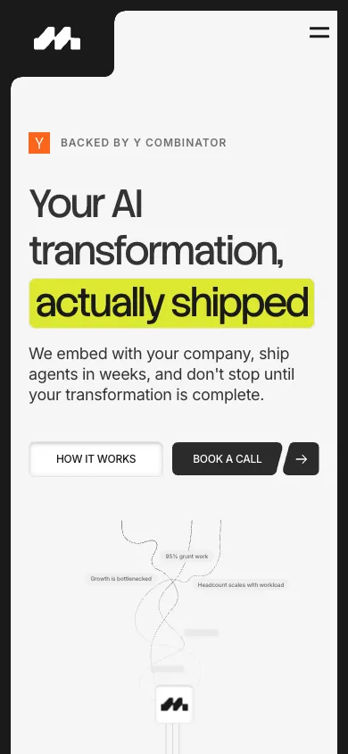 Marker mobile homepage design evidence. Mobile viewport evidence; animated text state captured.