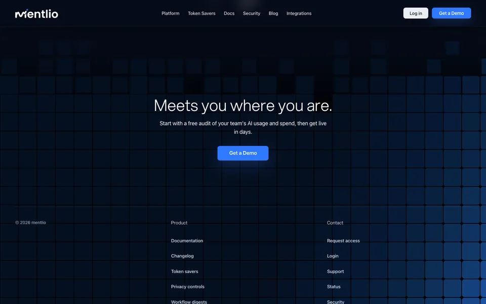 Mentlio closing homepage design evidence. Closing viewport evidence; animated text state captured.