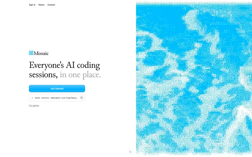 Mosaic hero homepage design evidence. Hero viewport evidence; animated text state captured.