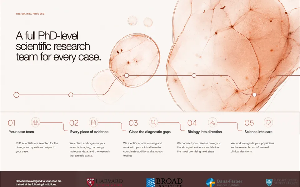 Omanta mid-page homepage design evidence. Mid-page viewport evidence; animated text state captured.