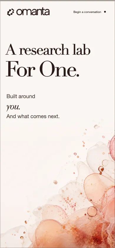 Omanta mobile homepage design evidence. Mobile viewport evidence; animated text state captured.