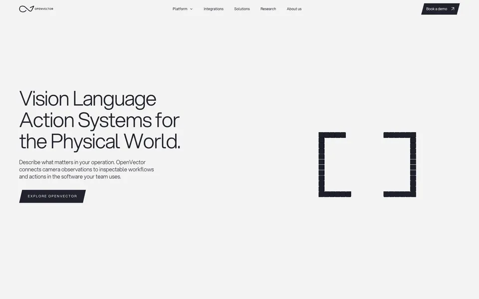 OpenVector hero homepage design evidence. Hero viewport evidence; animated text state captured.