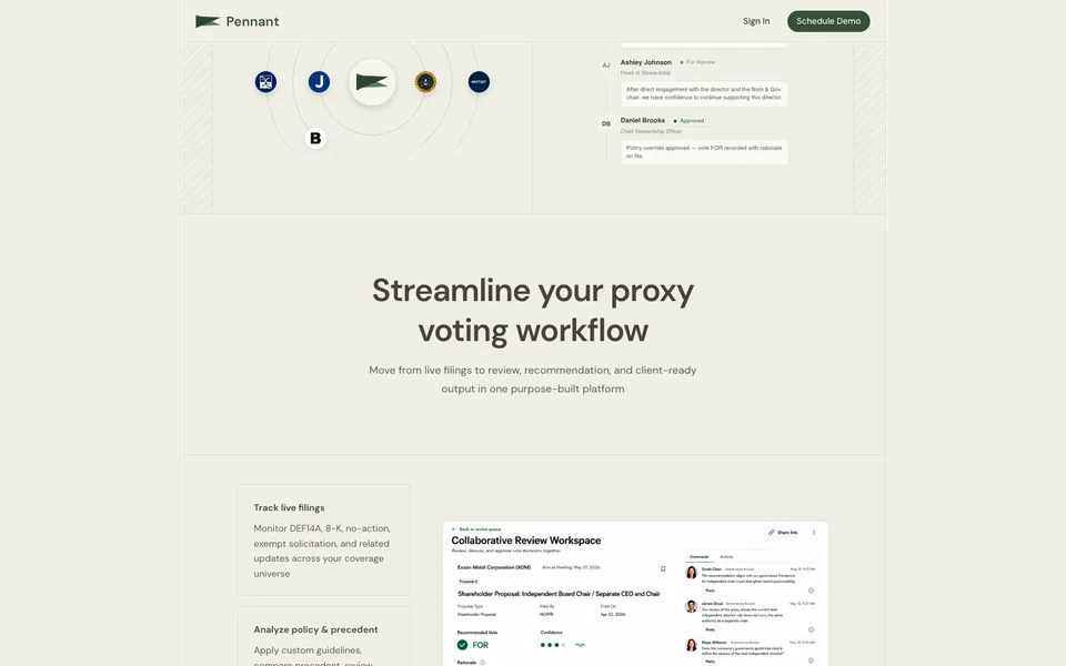 Pennant mid-page homepage design evidence. Mid-page viewport evidence; animated text state captured.