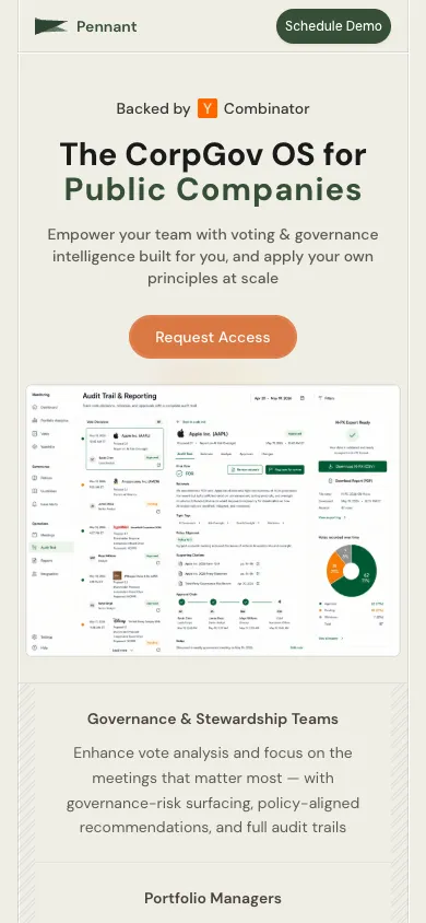 Pennant mobile homepage design evidence. Mobile viewport evidence; animated text state captured.