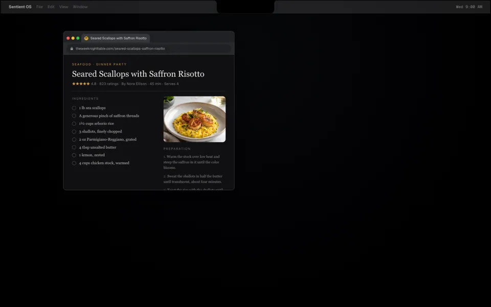 Sentient OS mid-page homepage design evidence. Mid-page viewport evidence; animated text state captured.