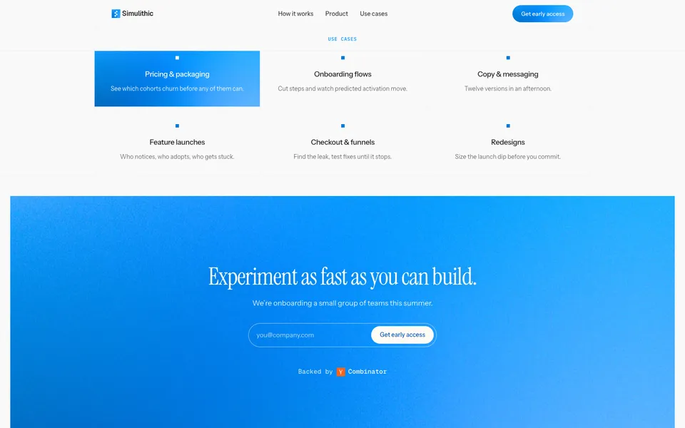 Simulithic closing homepage design evidence. Closing viewport evidence; animated text state captured.