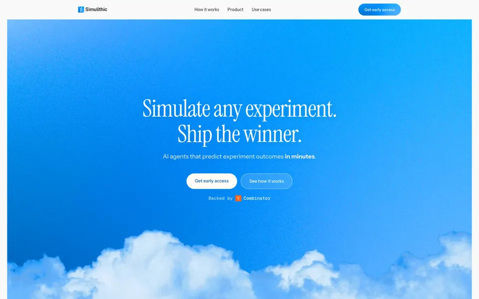 Simulithic hero homepage design evidence. Hero viewport evidence; animated text state captured.