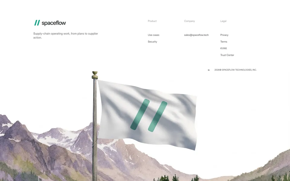 SpaceFlow Technologies, Inc. closing homepage design evidence. Closing viewport evidence; animated text state captured.