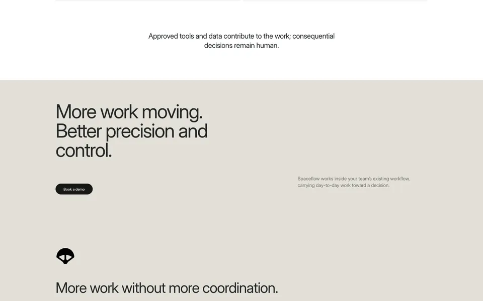 SpaceFlow Technologies, Inc. mid-page homepage design evidence. Mid-page viewport evidence; animated text state captured.