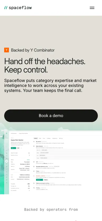 SpaceFlow Technologies, Inc. mobile homepage design evidence. Mobile viewport evidence; animated text state captured.