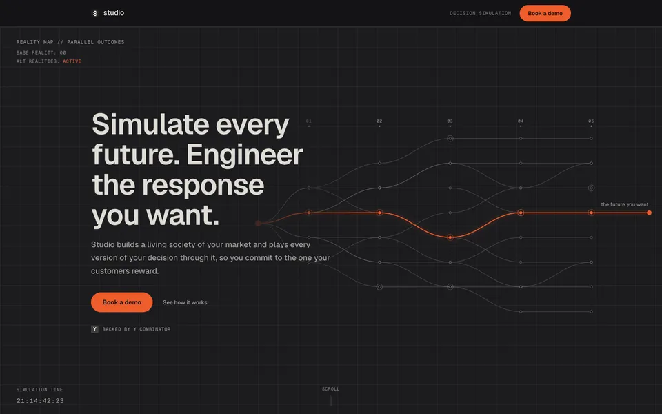 Studio hero homepage design evidence. Hero viewport evidence; animated text state captured.