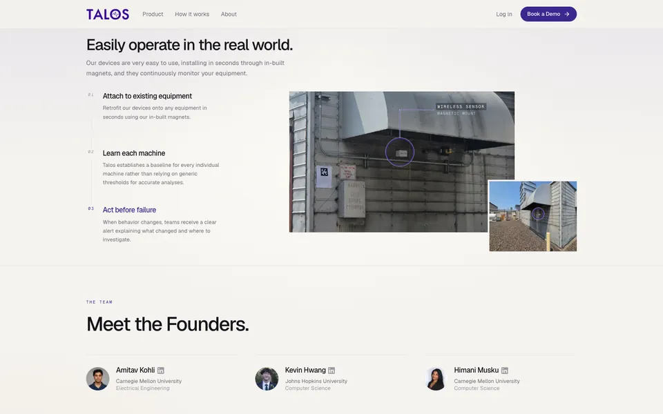Talos closing homepage design evidence. Closing viewport evidence; animated text state captured.