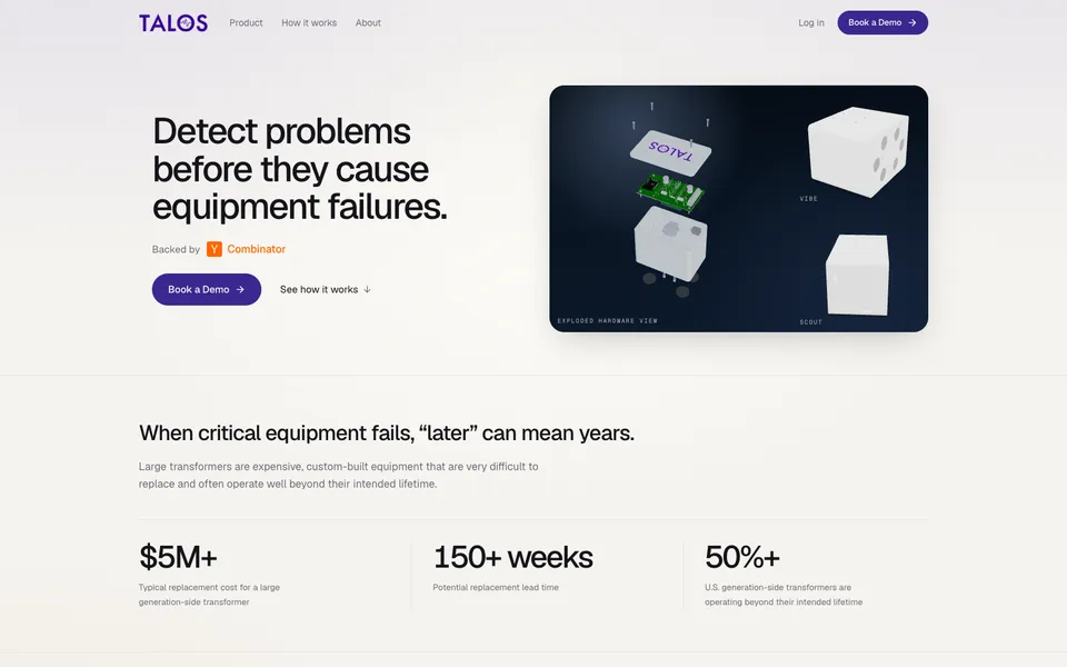 Talos hero homepage design evidence. Hero viewport evidence; animated text state captured.