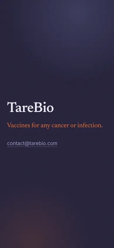 TareBio mobile homepage design evidence. Visible section: TareBio