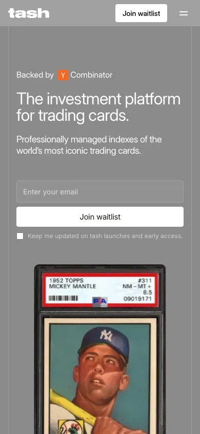 tash mobile homepage design evidence. Mobile viewport evidence; animated text state captured.