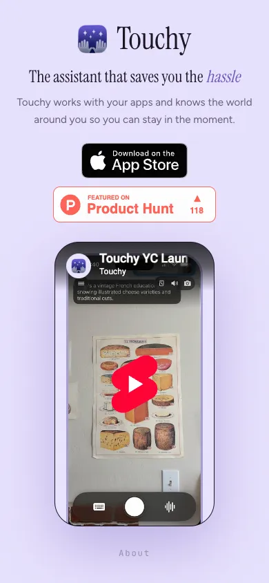 Touchy mobile homepage design evidence. Visible section: Touchy