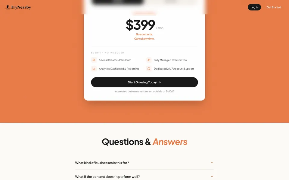 TryNearby mid-page homepage design evidence. Mid-page viewport evidence; animated text state captured.