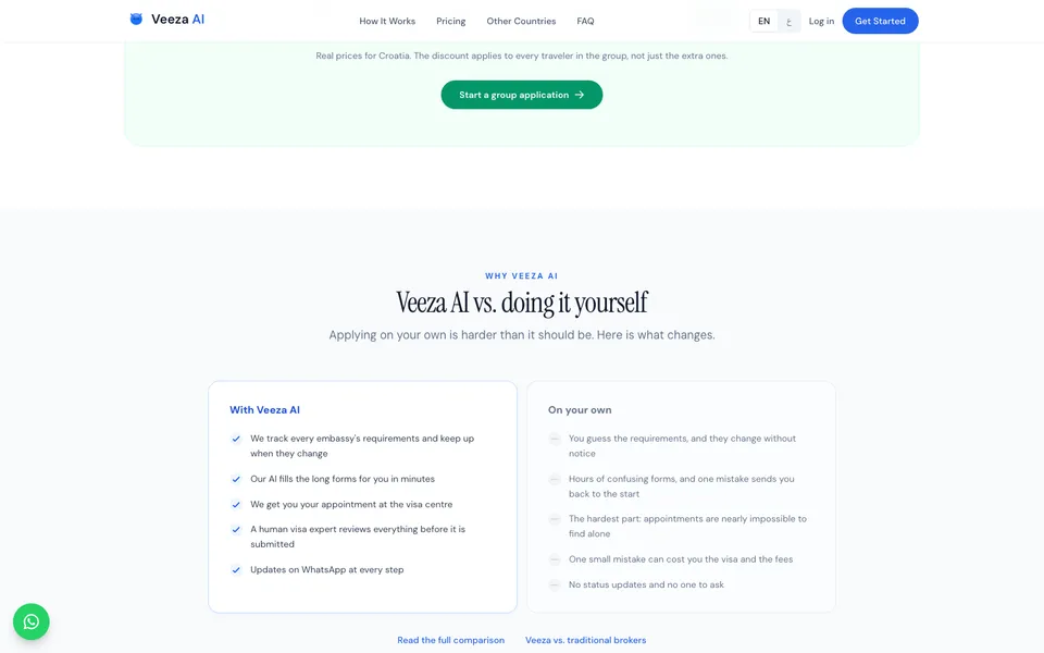 Veeza AI mid-page homepage design evidence. Mid-page viewport evidence; animated text state captured.
